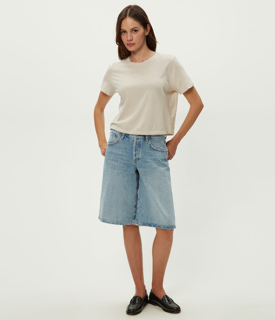Blake Cropped Tee in Cement Beige Full Body View #CEMENT