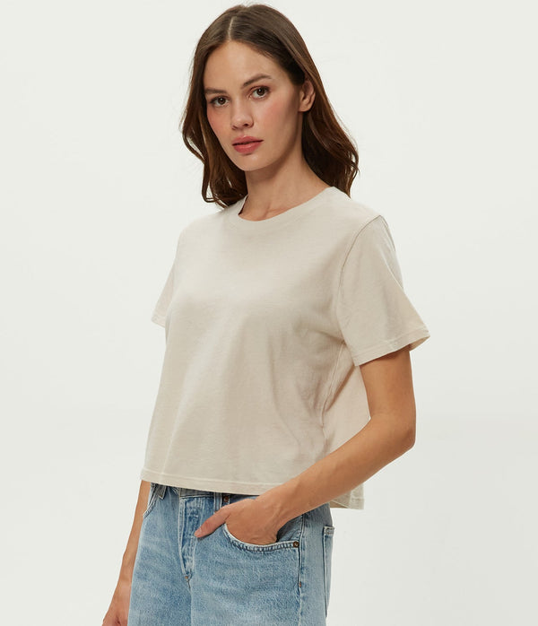 Blake Cropped Tee in Cement Beige Close Up View #CEMENT