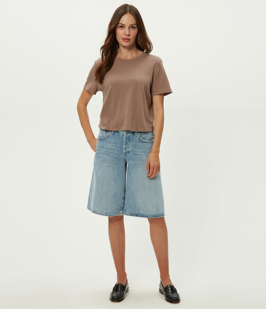 Blake Cropped Tee in Cobblestone Brown Full Body View #COBBLESTONE