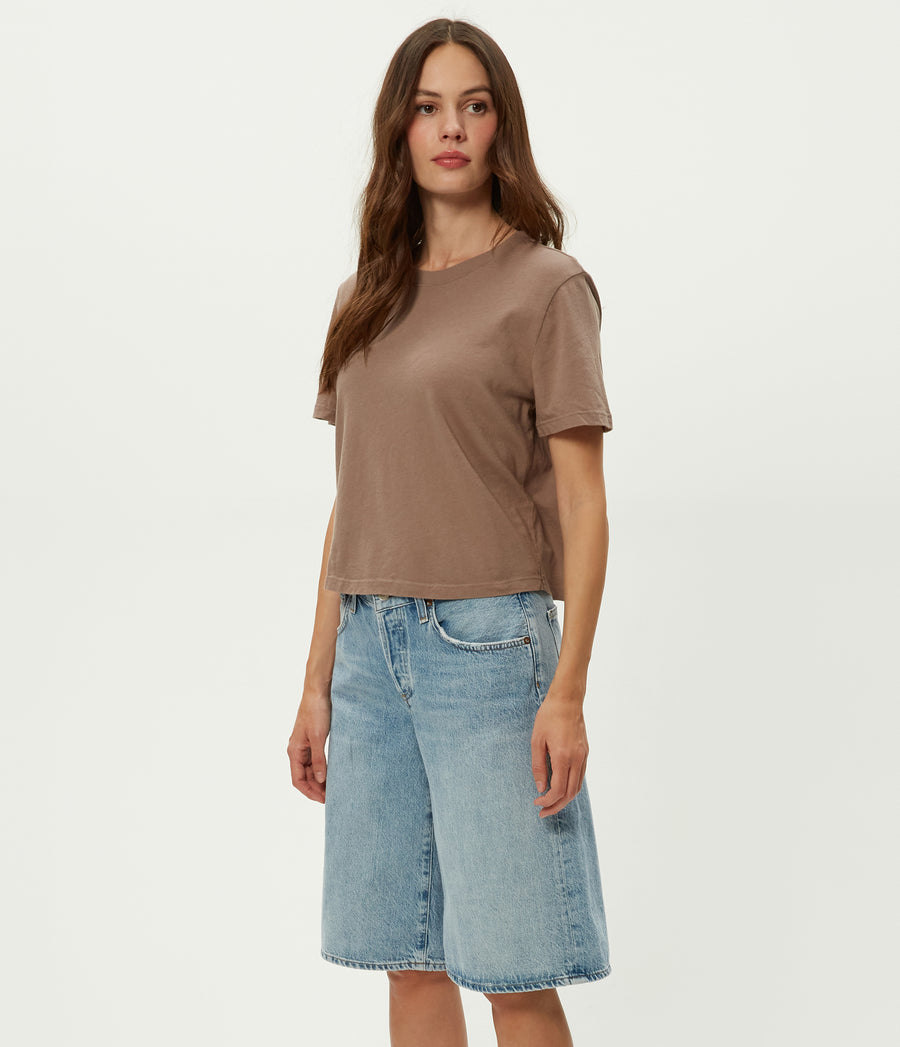 Blake Cropped Tee in Cobblestone Brown Side View #COBBLESTONE