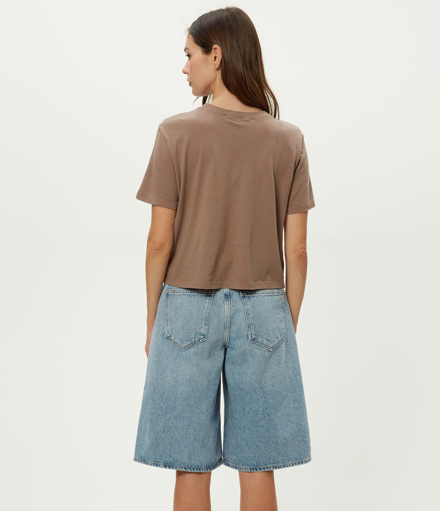 Blake Cropped Tee in Cobblestone Brown Back View #COBBLESTONE