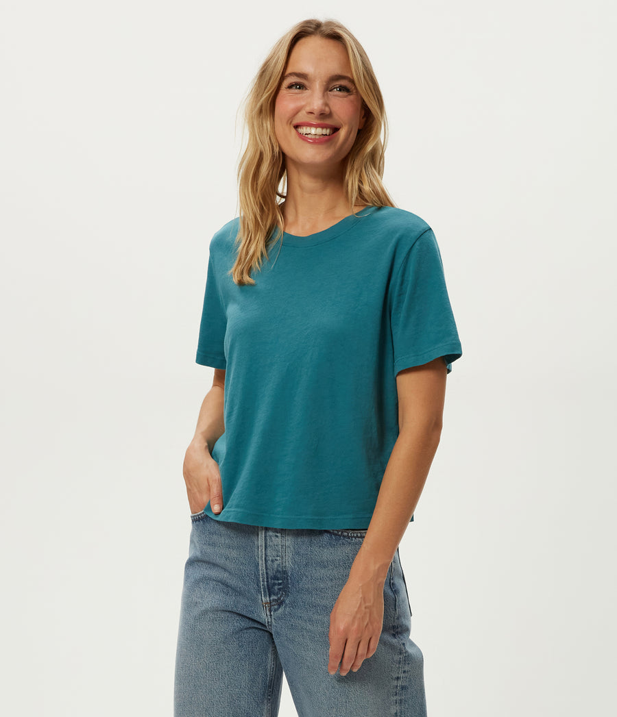 Blake Cropped Tee in GLAZE Blue Side View #GLAZE