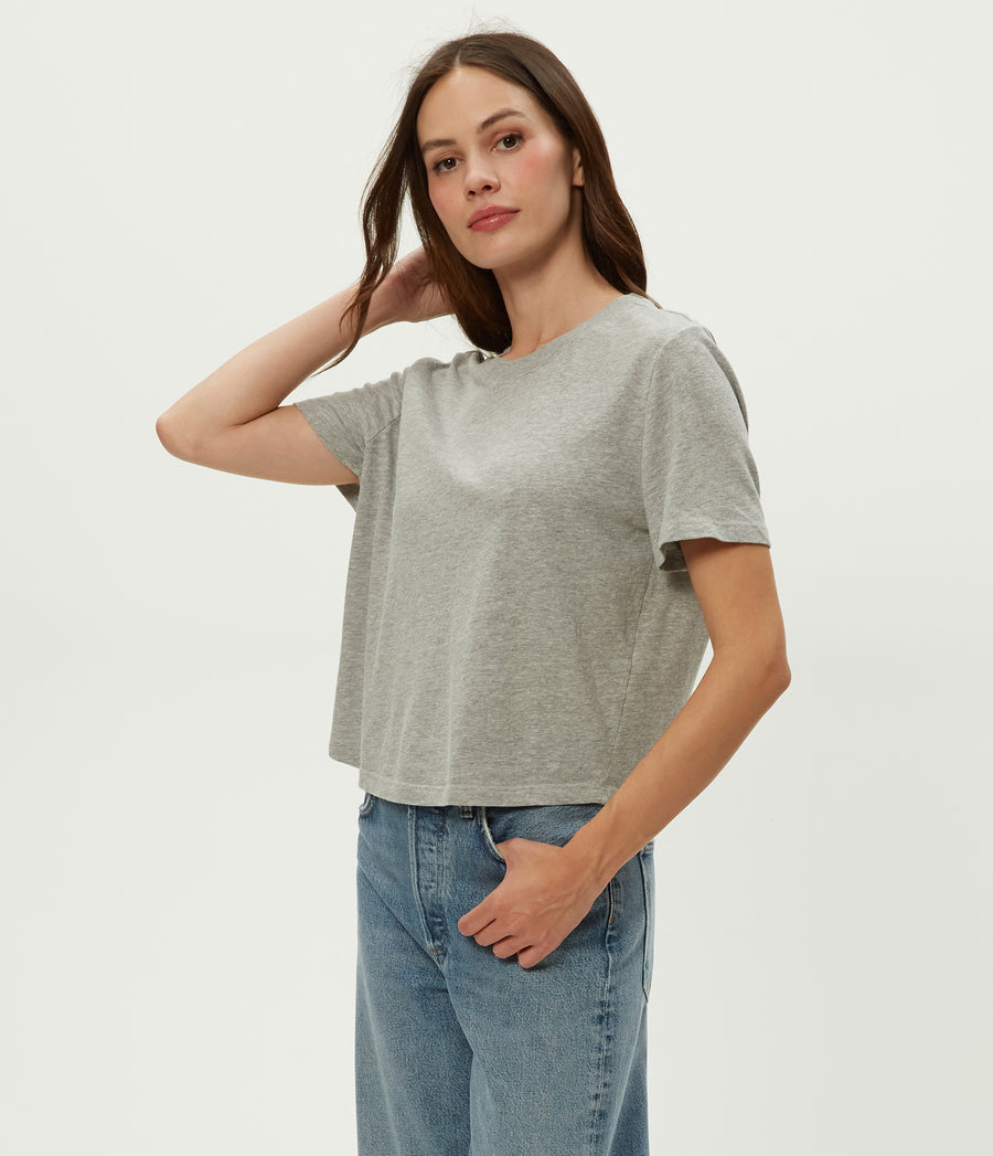 Blake Cropped Tee in Heather Grey Side View #HEATHER GREY
