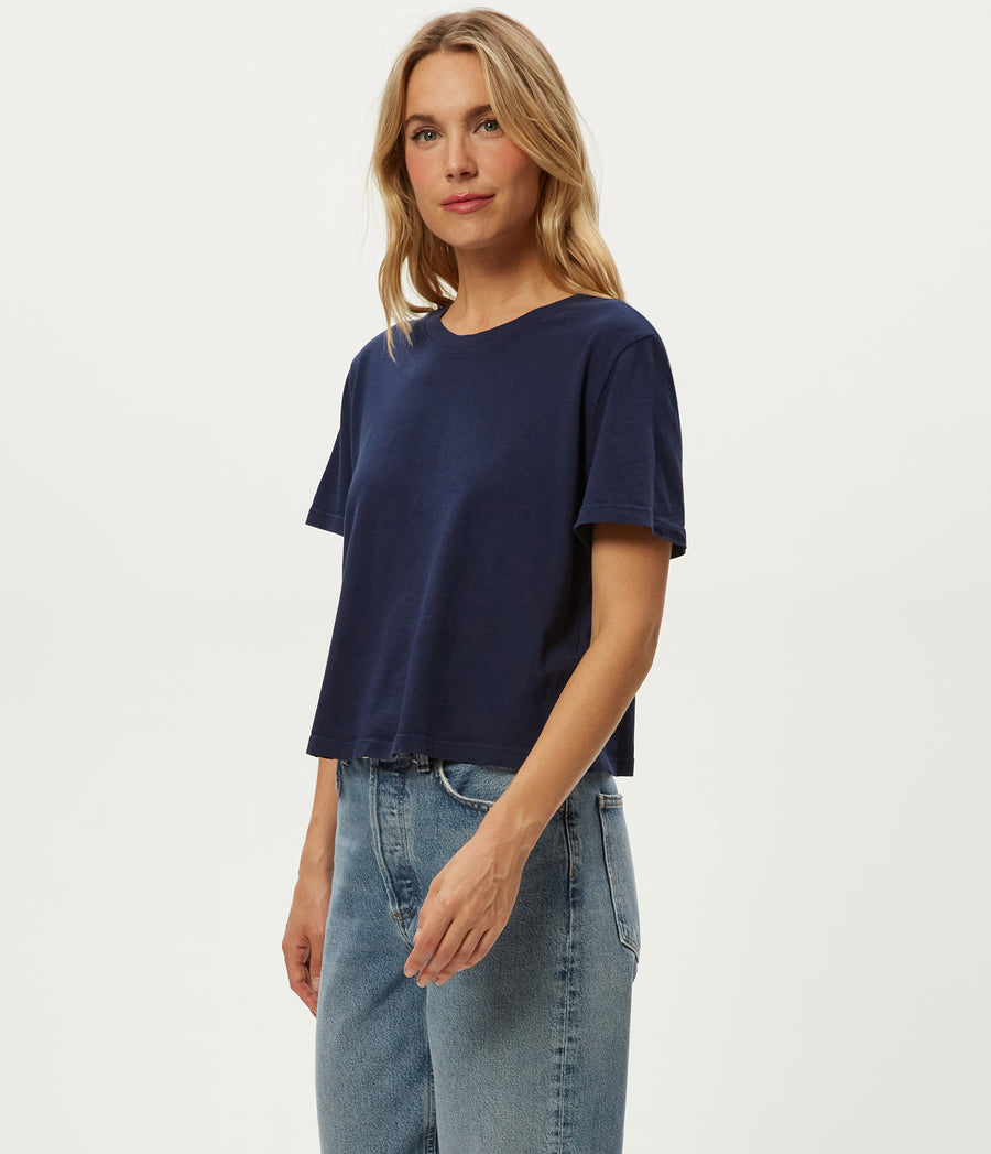 Blake Cropped Tee in Nocturnal Blue Side View #NOCTURNAL