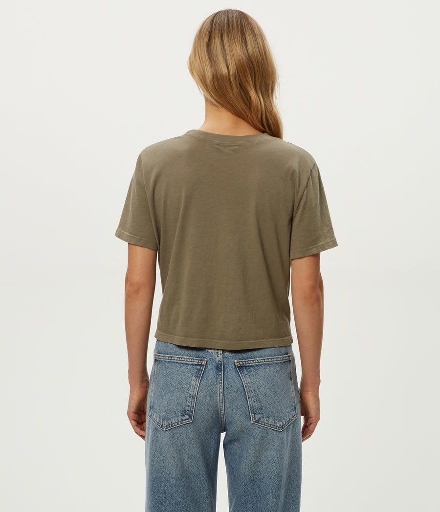 Blake Cropped Tee in Olive Green Back View #OLIVE