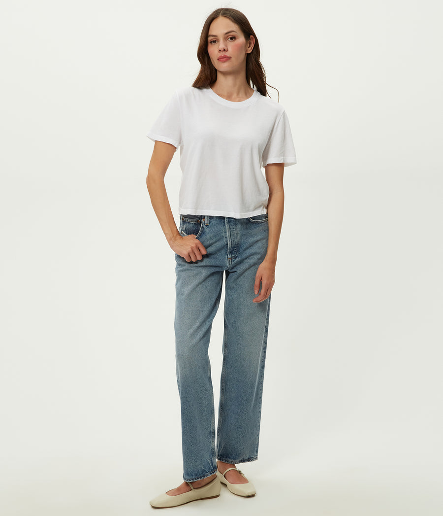 Blake Cropped Tee in White Full Body View #WHITE