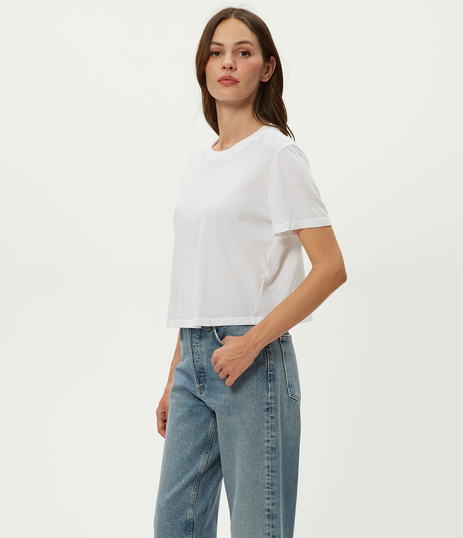 Blake Cropped Tee in White Side View #WHITE