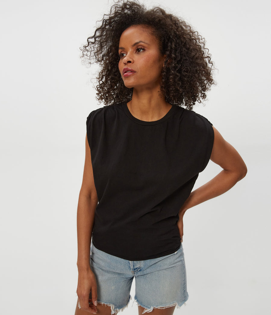 Luca Jersey Bubble Tee in Black Close up View #BLACK