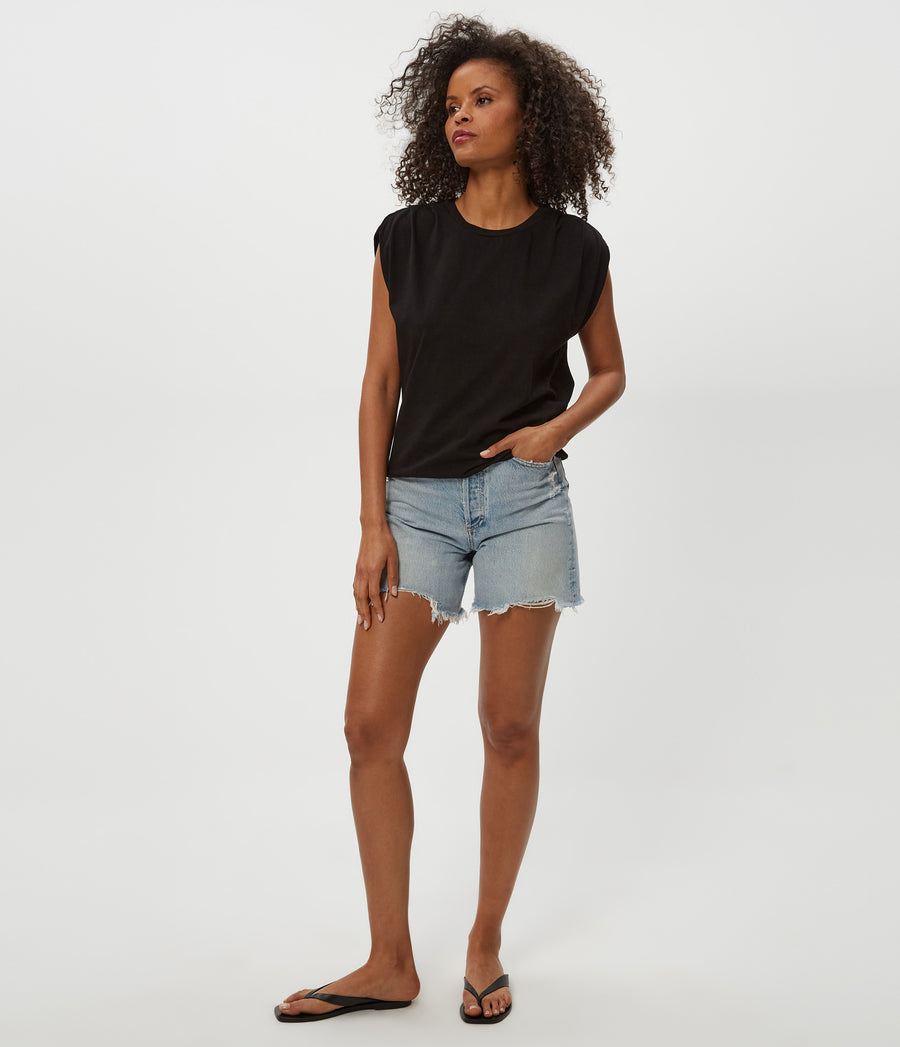 Luca Jersey Bubble Tee in Black Full Body View #BLACK