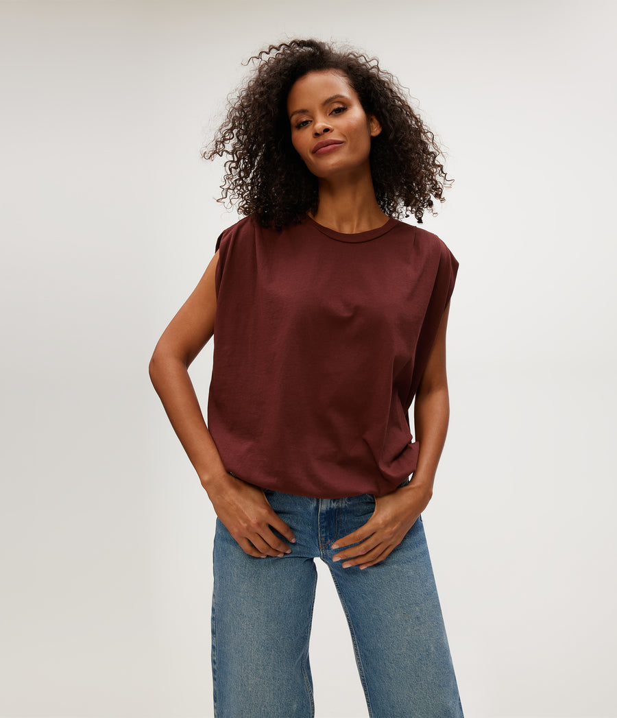 Luca Jersey Bubble Tee in ESPRESSO Brown Close Up View #ESPRESSO