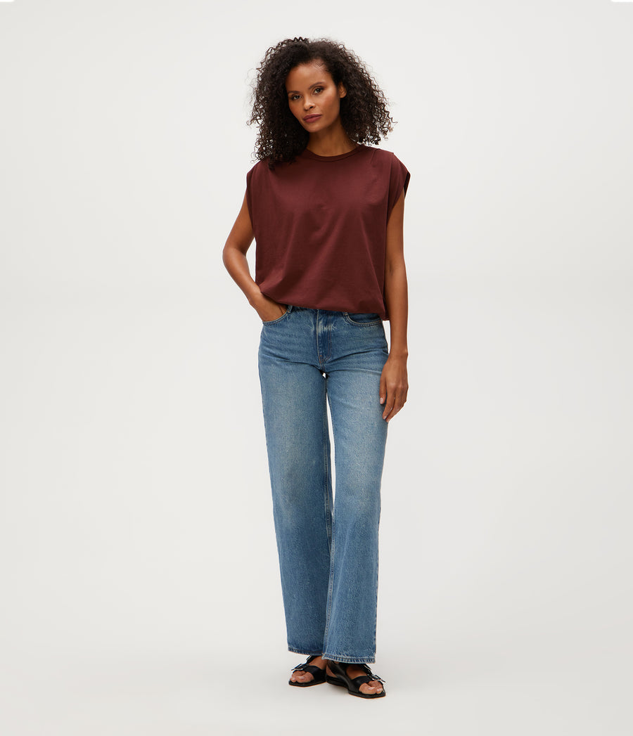 Luca Jersey Bubble Tee in ESPRESSO Brown Full Body View #ESPRESSO