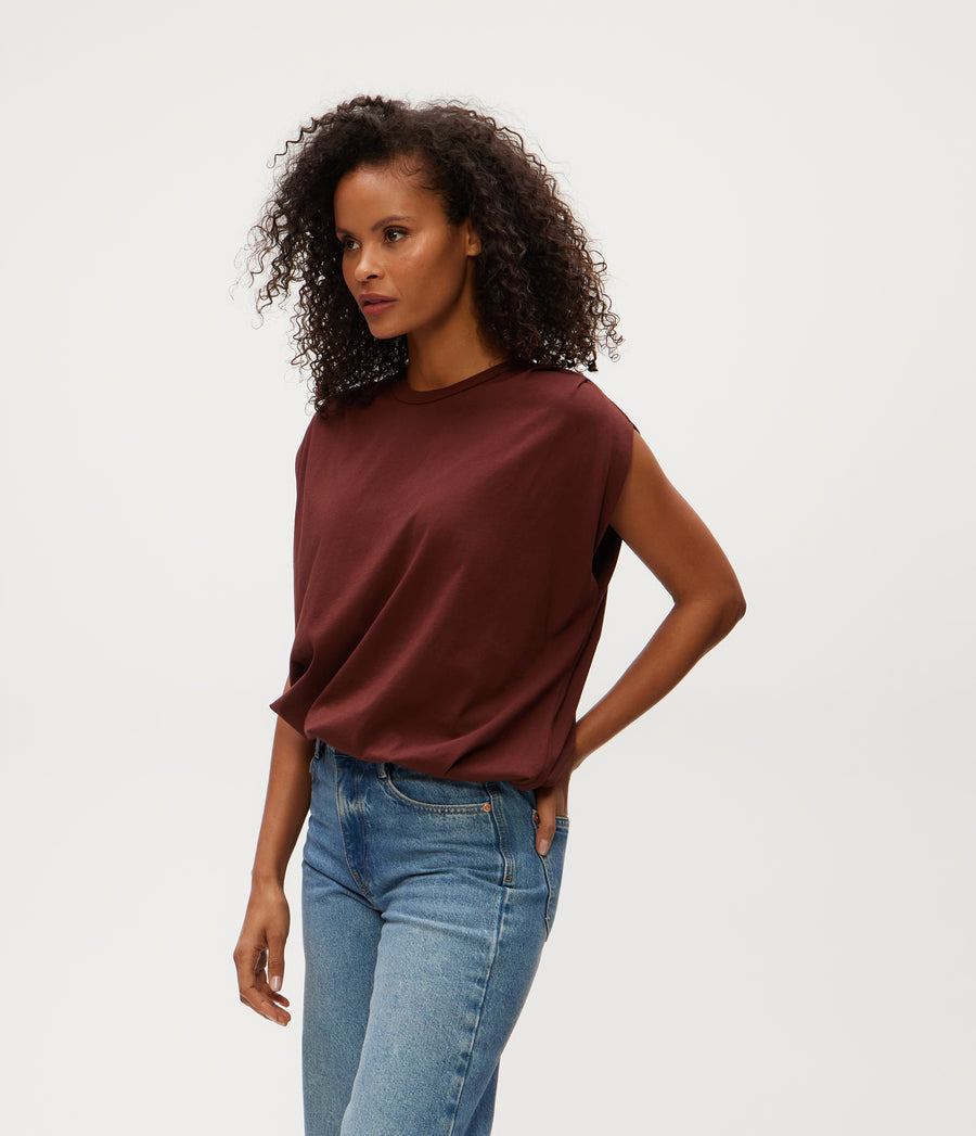 Luca Jersey Bubble Tee in ESPRESSO Brown Side View #ESPRESSO