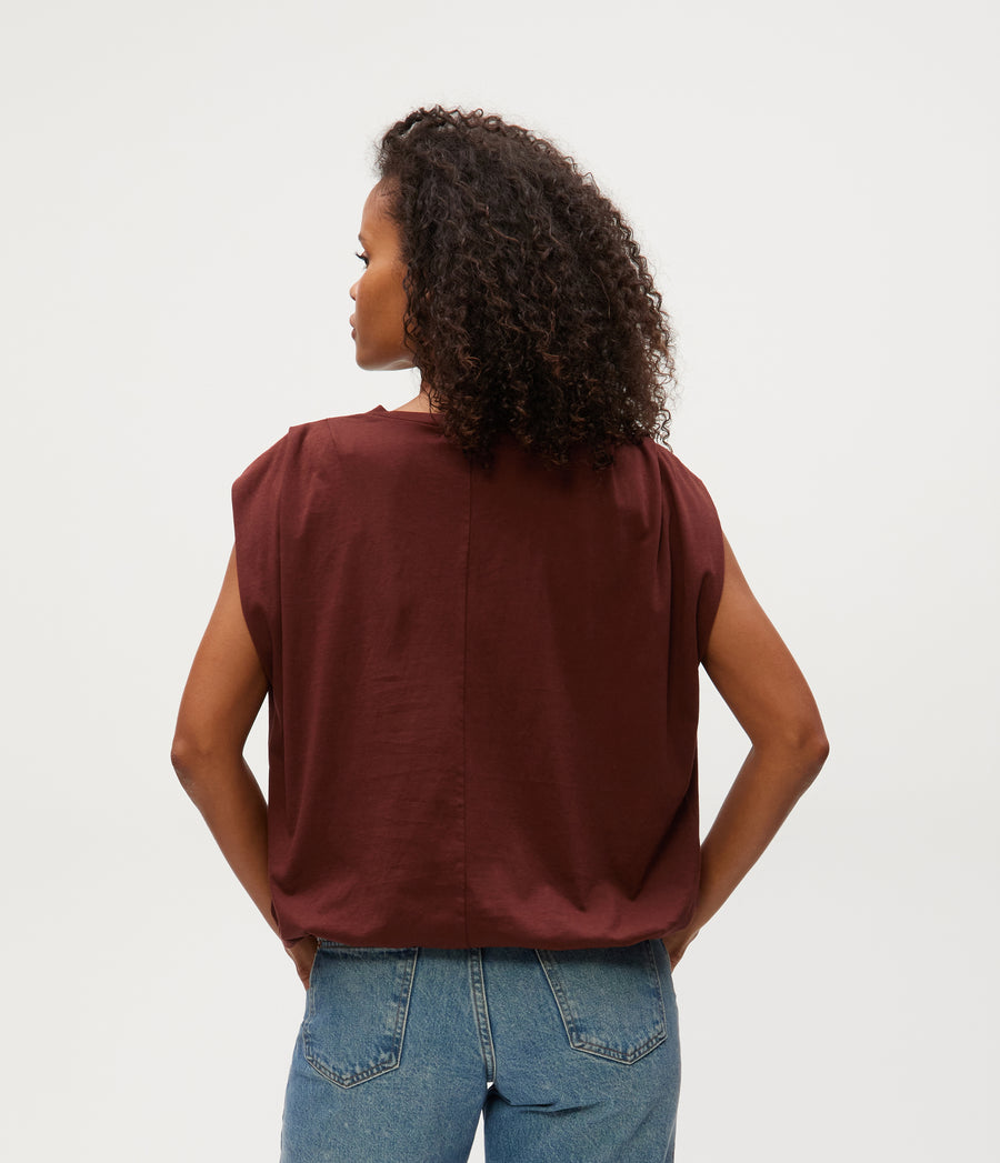 Luca Jersey Bubble Tee in ESPRESSO Brown Back View #ESPRESSO