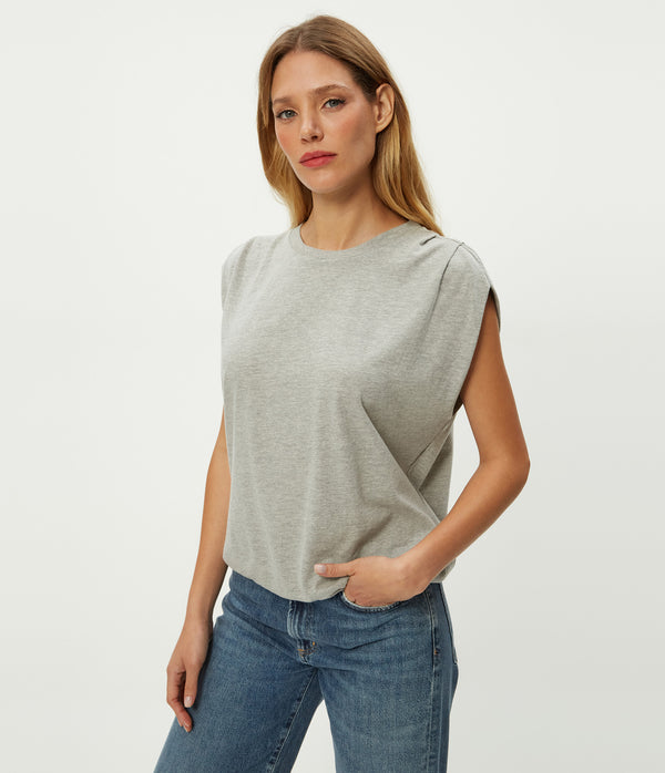 Luca Jersey Bubble Tee in Heather Grey Grey Close Up View #HEATHER GREY
