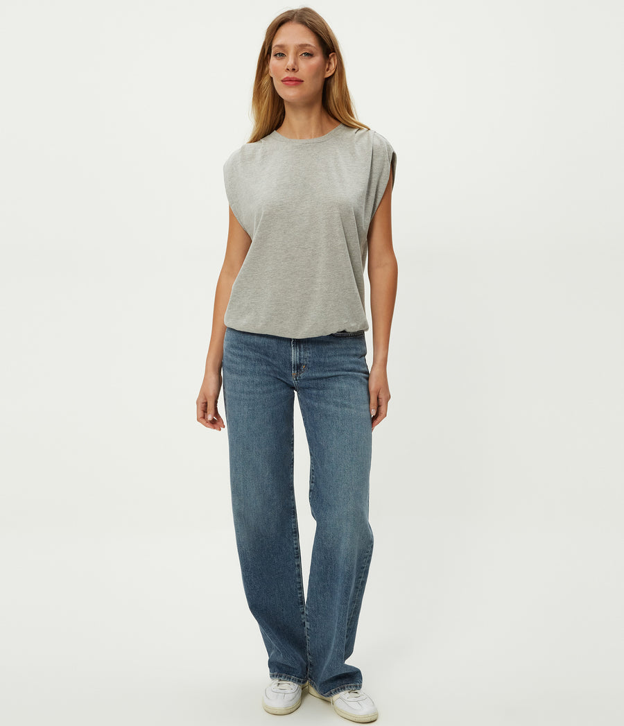Luca Jersey Bubble Tee in Heather Grey Grey Full Body View #HEATHER GREY