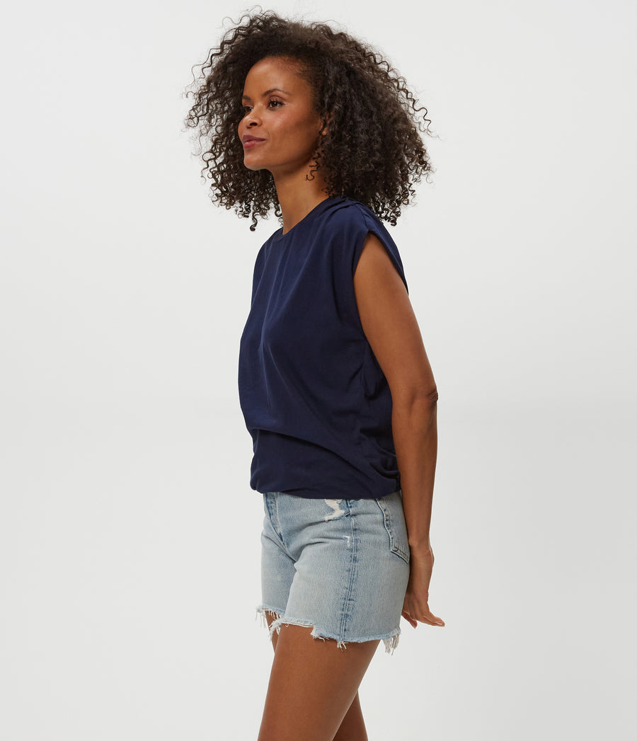 Luca Jersey Bubble Tee in Nocturnal Blue Side View #NOCTURNAL