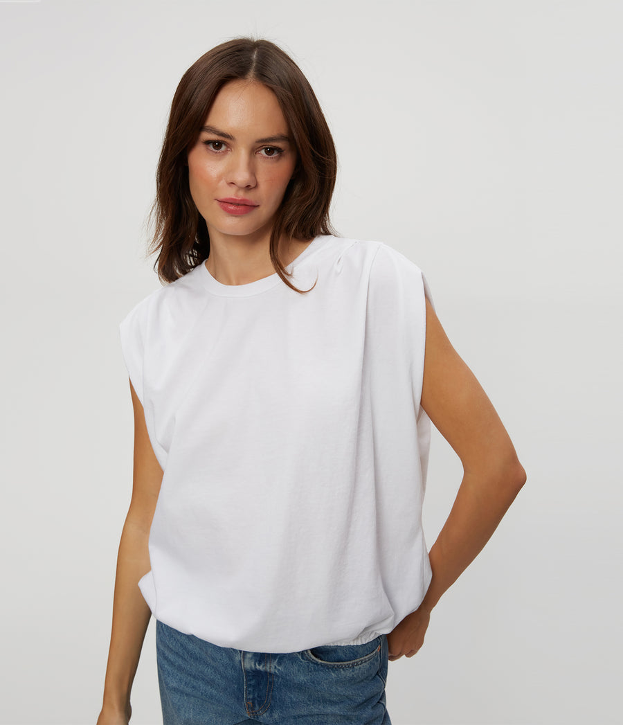 Luca Jersey Bubble Tee in White  Close Up View #WHITE