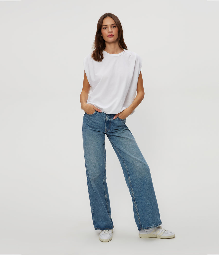 Luca Jersey Bubble Tee in White  Full Body View #WHITE