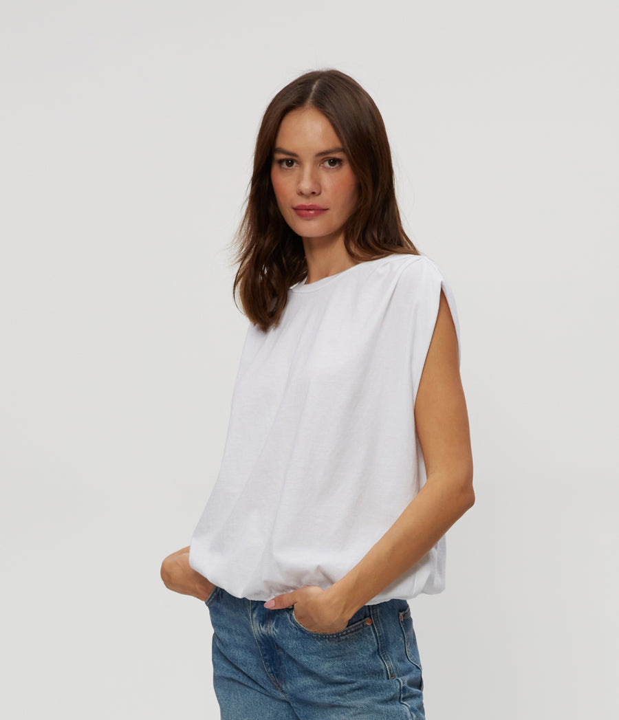 Luca Jersey Bubble Tee in White  Side View #WHITE