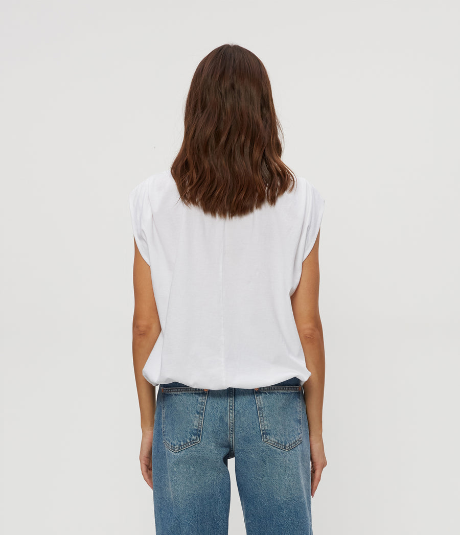 Luca Jersey Bubble Tee in White  Back View #WHITE