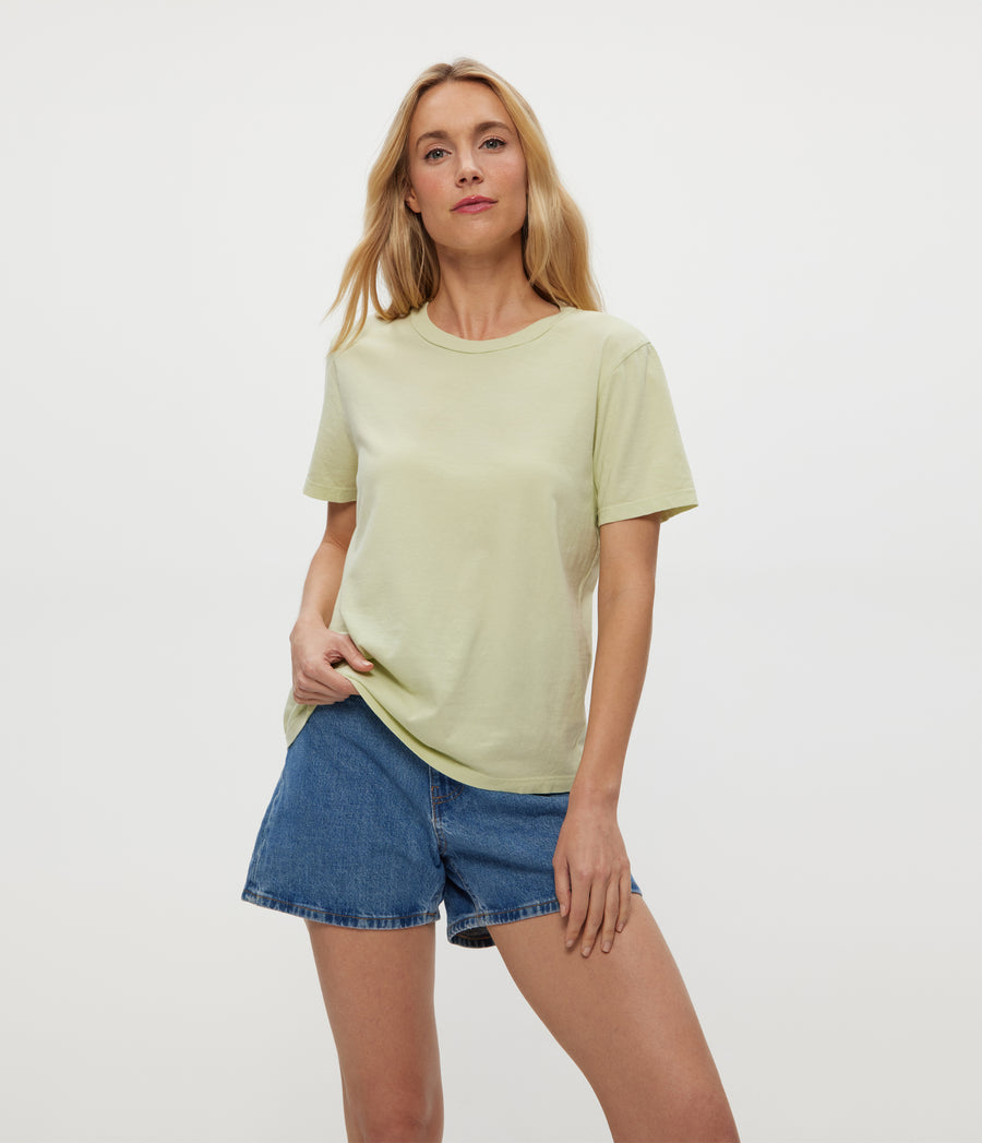 Becca Tee in Celery GREEN Close Up View #CELERY