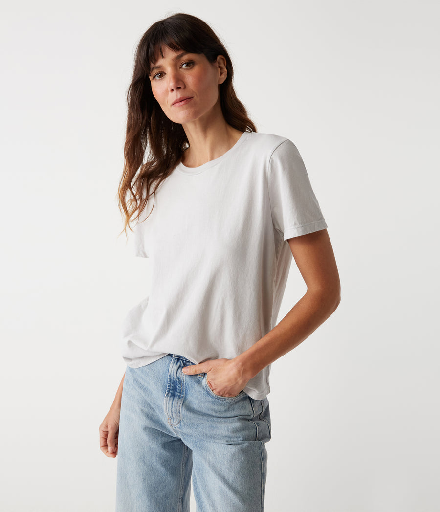 Becca Tee in Crescent Grey Close Up View #CRESCENT
