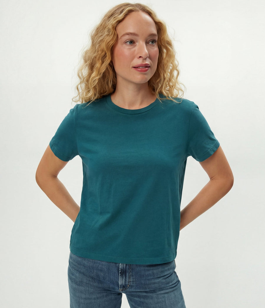 Becca Tee in GLAZE Blue Close Up View #GLAZE