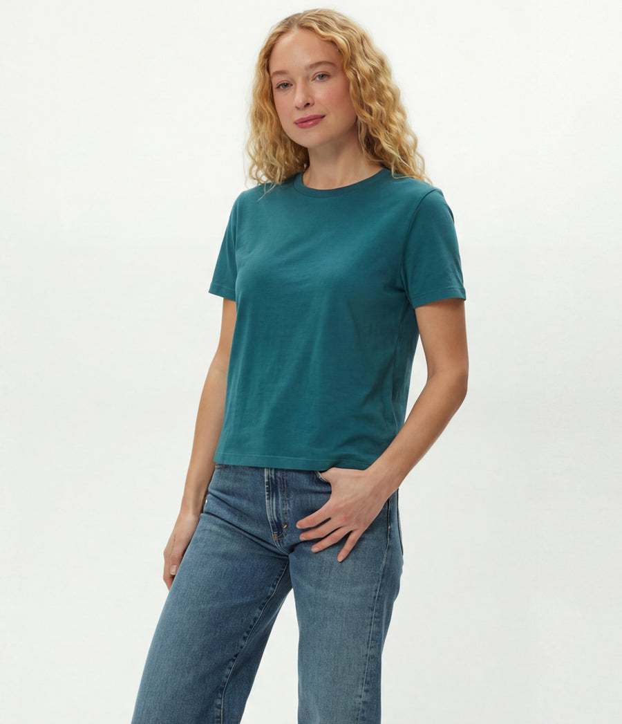 Becca Tee in GLAZE Blue Side View #GLAZE