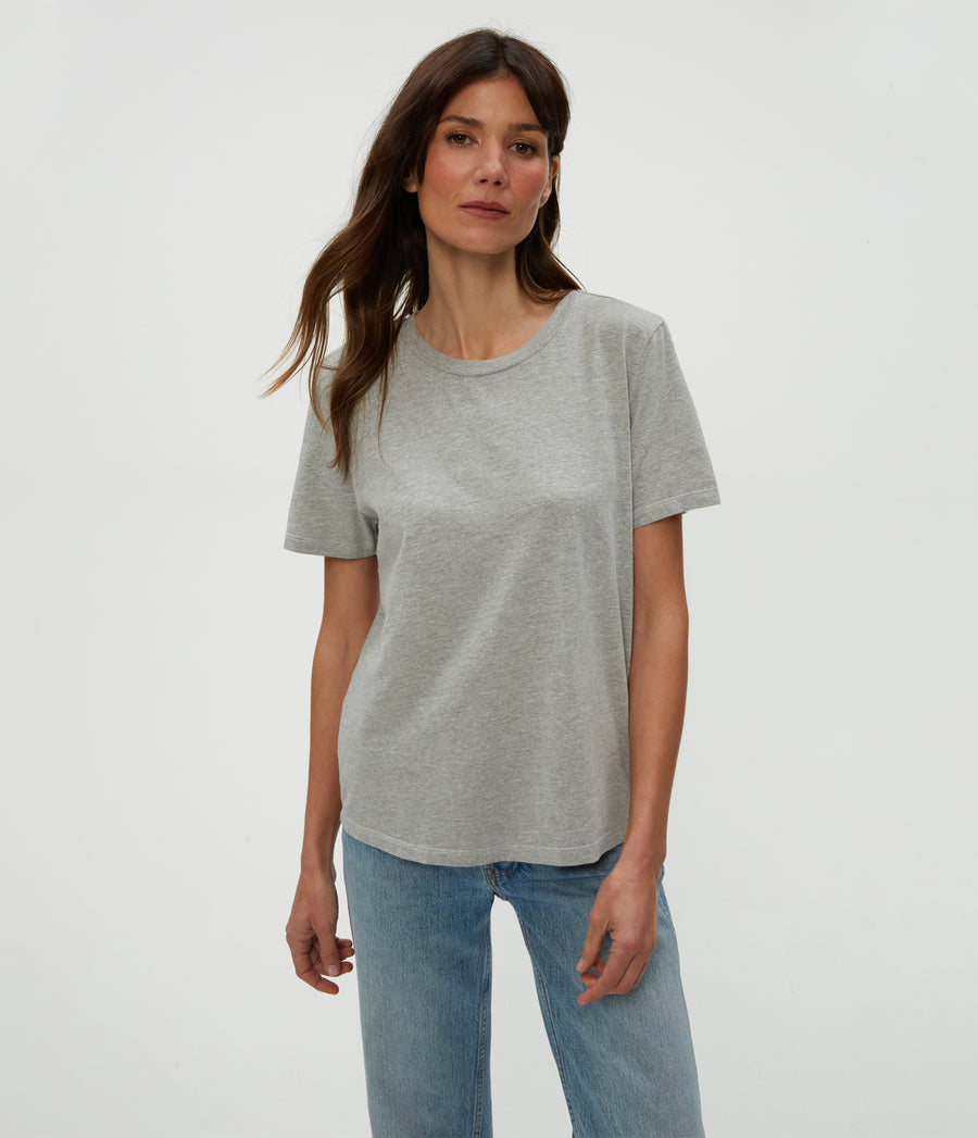 Becca Tee in Heather Grey Grey Close Up View #HEATHER GREY