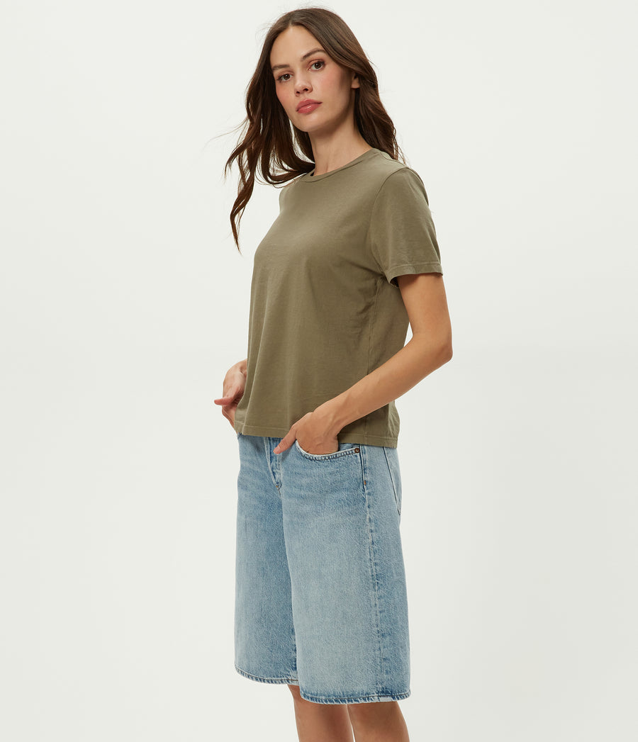 Becca Tee in Olive Green Side View #OLIVE
