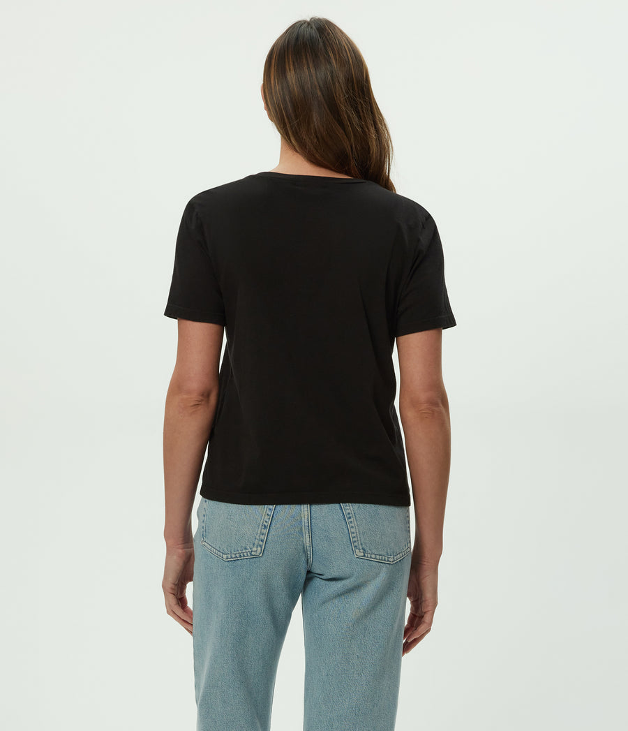 Daria V-Neck Tee in Black  Back View #BLACK