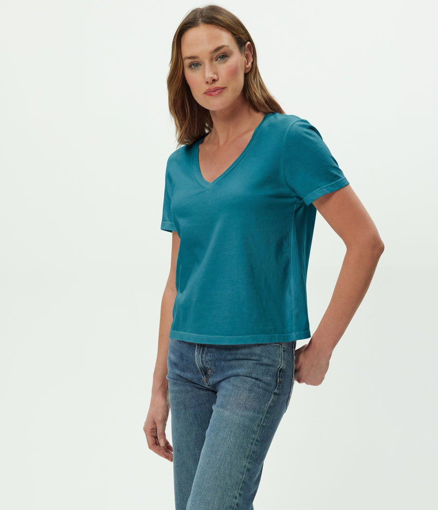 Daria V-Neck Tee in GLAZE Blue Side View #GLAZE