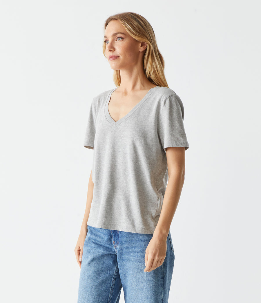 Daria V-Neck Tee in Heather Grey Side View #HEATHER GREY
