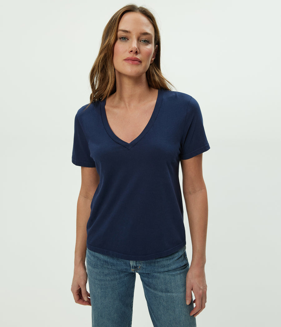 Daria V-Neck Tee in Nocturnal Blue Side View #NOCTURNAL
