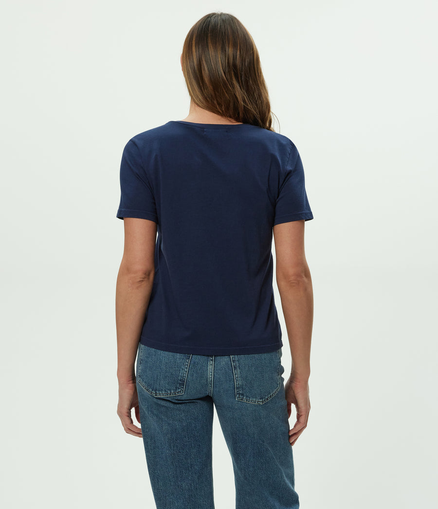 Daria V-Neck Tee in Nocturnal Blue Back View #NOCTURNAL
