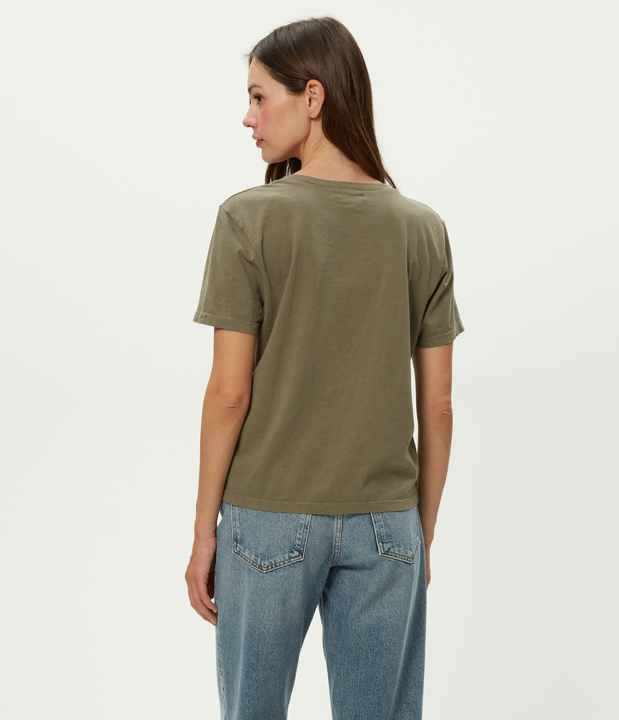 Daria V-Neck Tee in Olive Green Back View #OLIVE