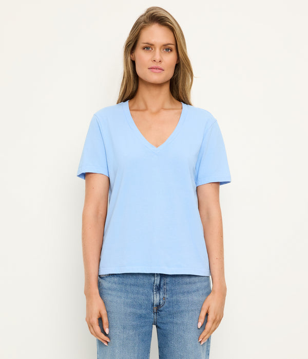 Daria V-Neck Tee in SKY Blue Full Body View #SKY