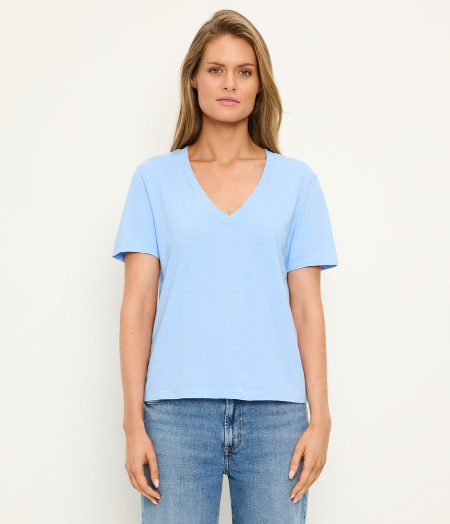 Daria V-Neck Tee in SKY Blue Full Body View #SKY