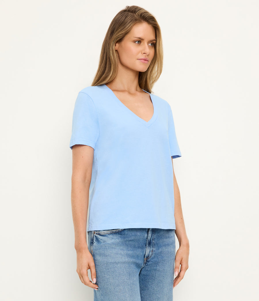 Daria V-Neck Tee in SKY Blue Side View #SKY