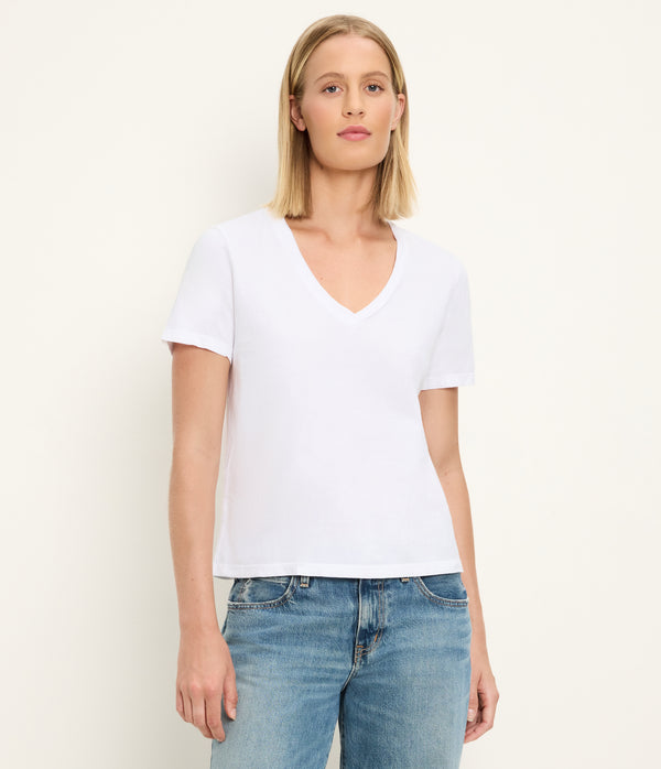 Daria V-Neck Tee in White  Full Body View #WHITE