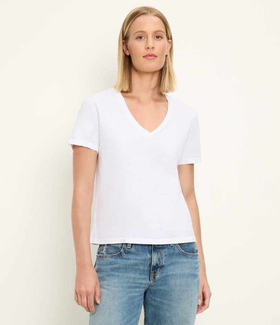 Daria V-Neck Tee in White  Full Body View #WHITE