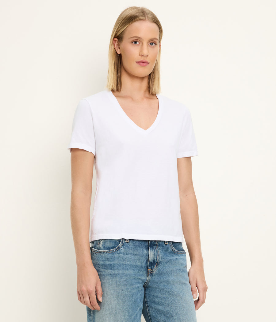 Daria V-Neck Tee in White  Side View #WHITE