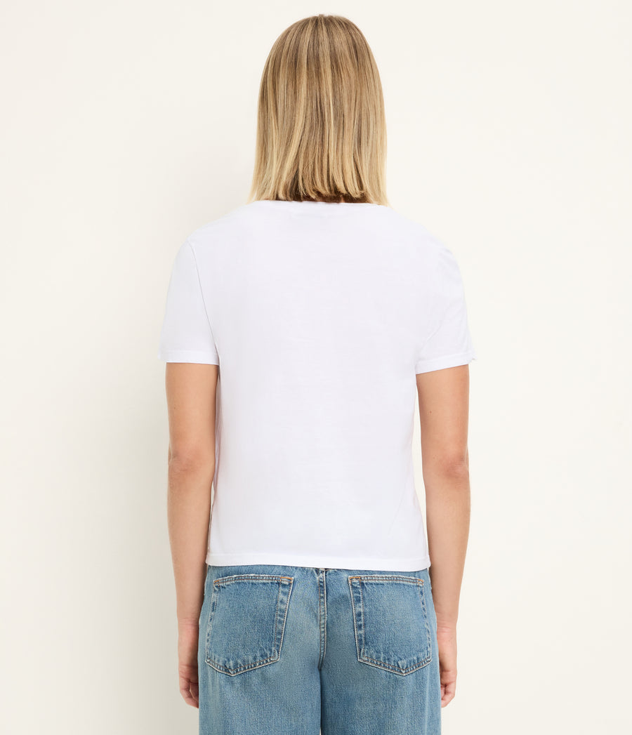 Daria V-Neck Tee in White  Back View #WHITE