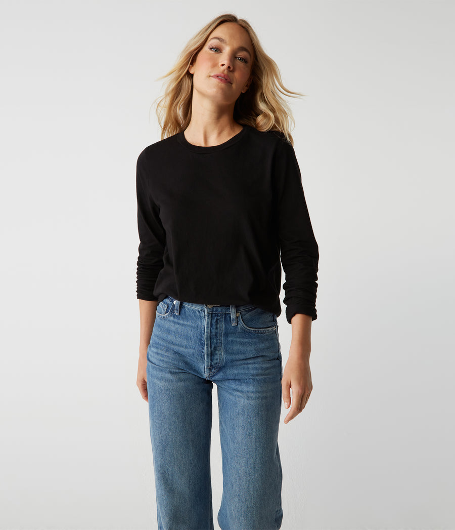 Clarissa Long Sleeve Tee in Black Close Up View #BLACK