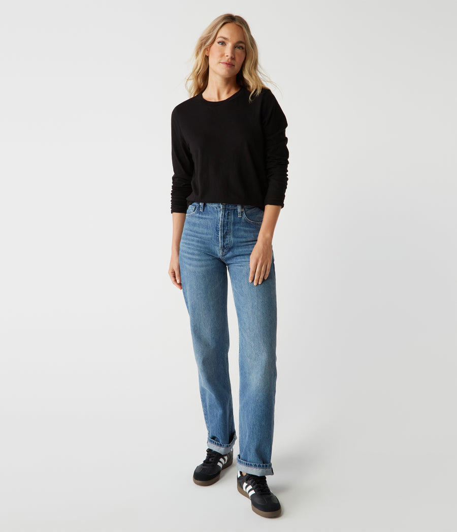 Clarissa Long Sleeve Tee in Black Full Body View #BLACK