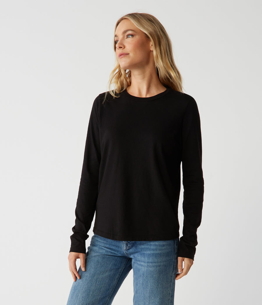 Clarissa Long Sleeve Tee in Black Side View #BLACK