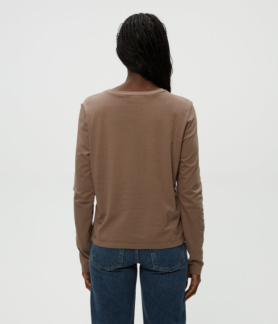 Clarissa Long Sleeve Tee in Cobblestone Brown Back View #COBBLESTONE
