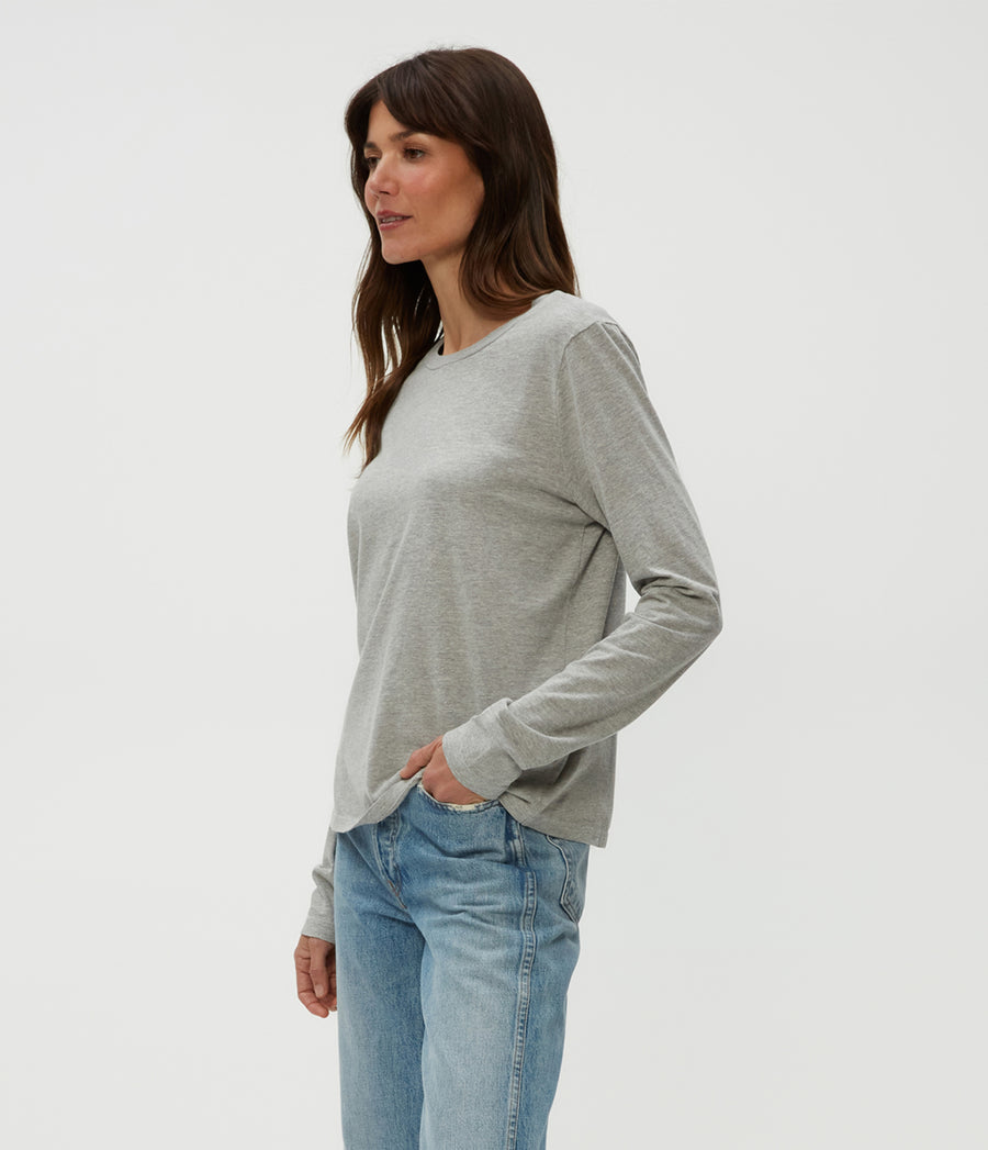 Clarissa Long Sleeve Tee in Heather Grey Grey Side View #HEATHER GREY