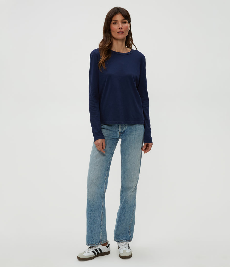 Clarissa Long Sleeve Tee in Nocturnal Blue Full Body View #NOCTURNAL