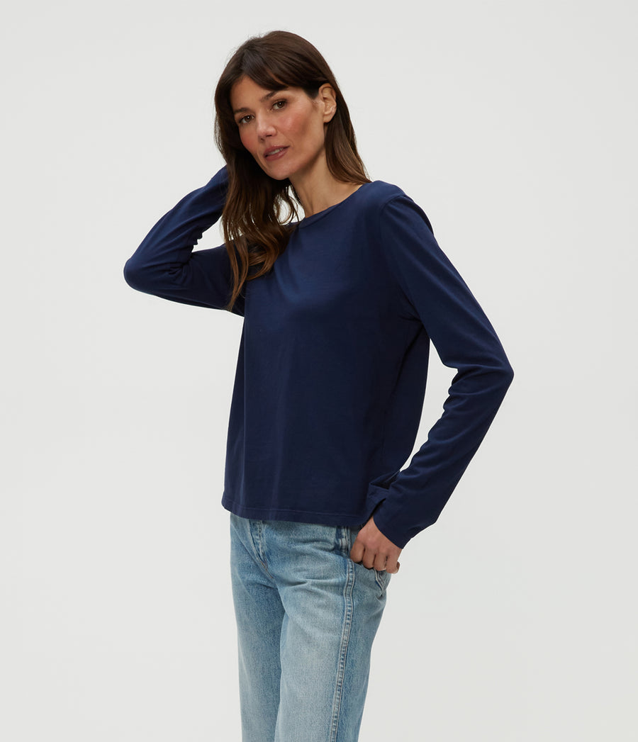 Clarissa Long Sleeve Tee in Nocturnal Blue Side View #NOCTURNAL